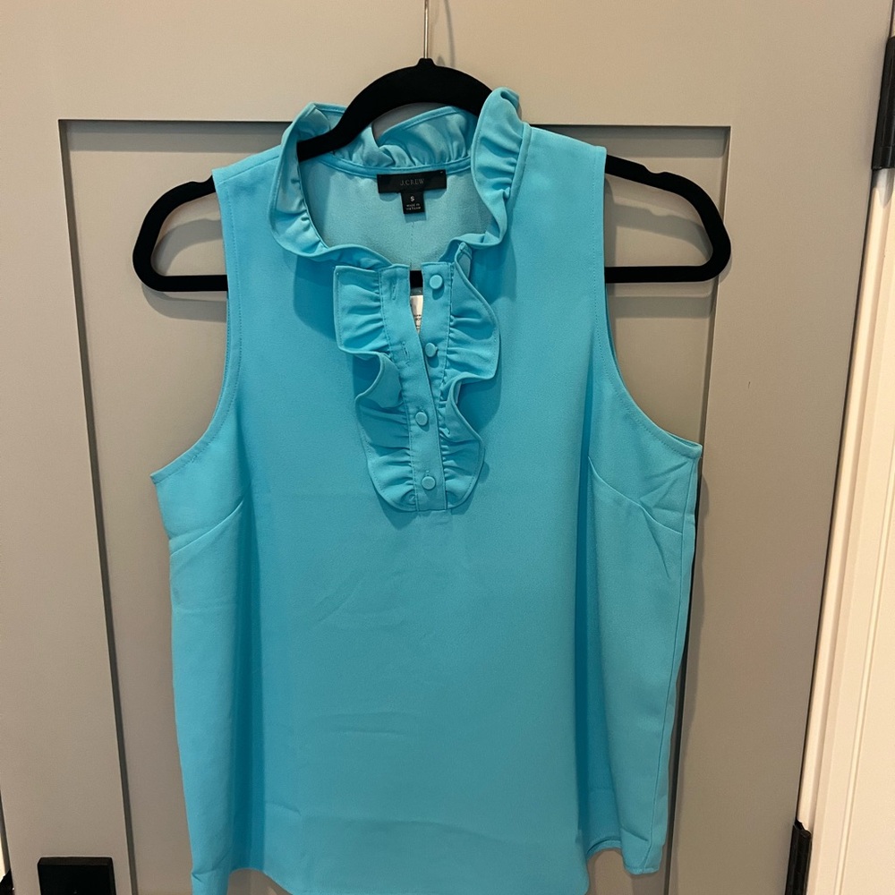 J. Crew Sleeveless Ruffle Top - Blue
